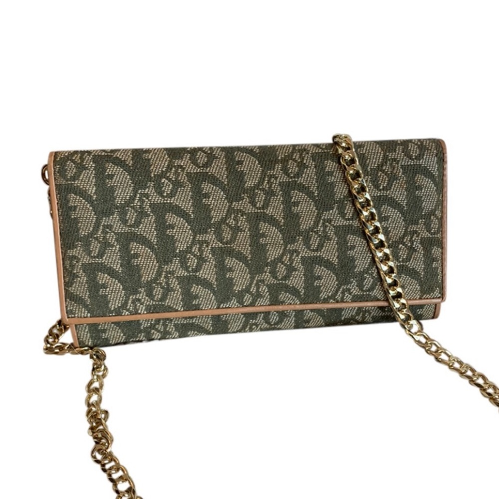 Vintage Dior Olive Green canvas trotter long wallet on chain